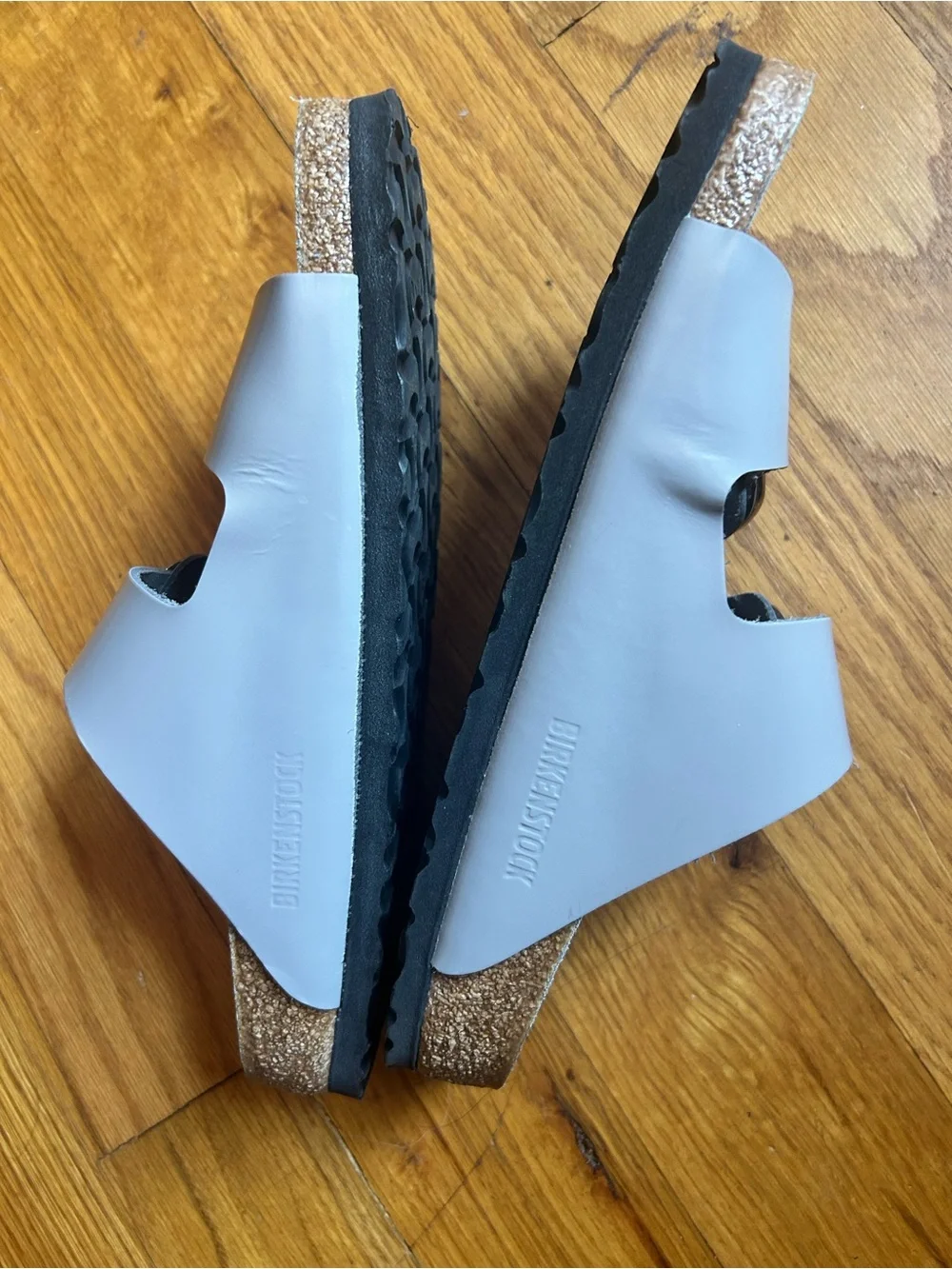 Birkenstock Arizona Big Buckle High Shine Stone Coin Leather Sandals EU 38 GRAY